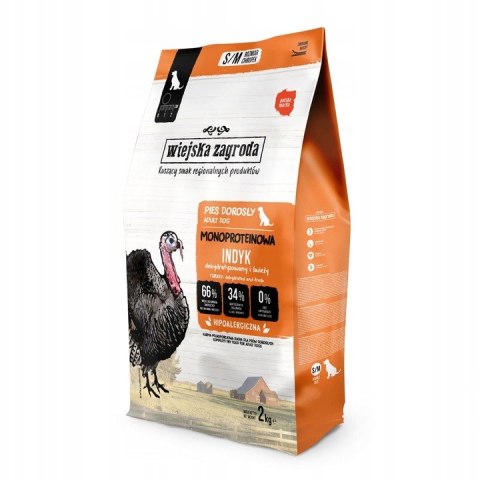 WIEJSKA ZAGRODA INDYK karma sucha monobiałkowa 2kg chrupki S/M
