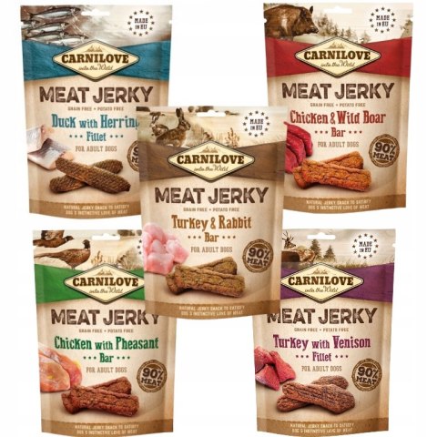 CARNILOVE JERKY Zestaw Przysmaków 5x100 LAMB SALMON VENISON RABBIT