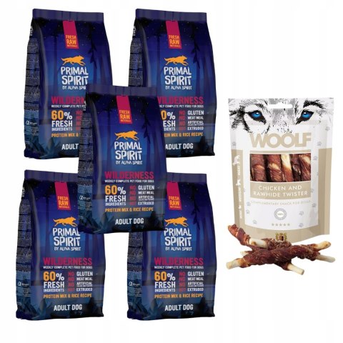PRIMAL SPIRIT 5X1KG WILDERNESS KARMA PÓŁMIĘKKA DLA PSA + WOOLF