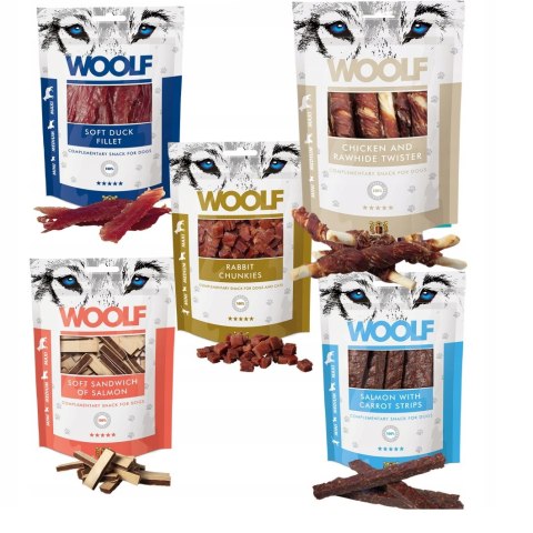 ZESTAW PRZYSMAKÓW dla psa WOOLF 5X100G NAJLEPSZE TRENERKI rabbit salmon