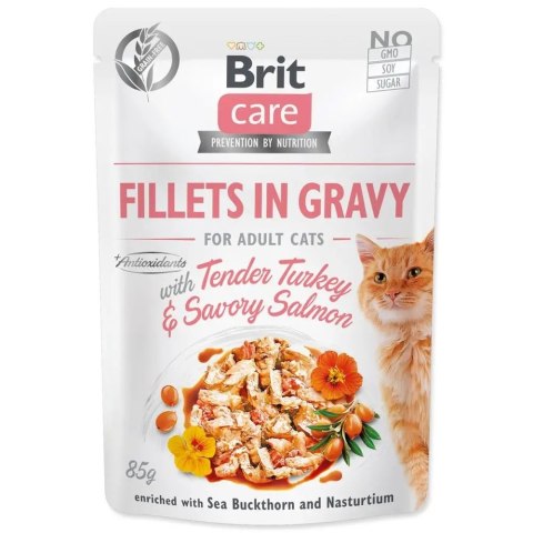 Brit Fillets in Gravy For Adult Cats with Tender Turkey Savory Salmon 85g