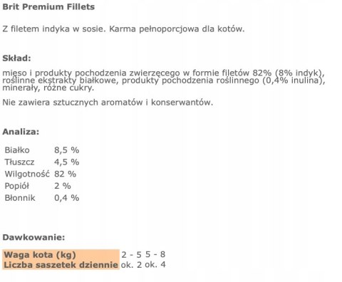 Brit Premium Cat Turkey fillets in gravy 85g indyk
