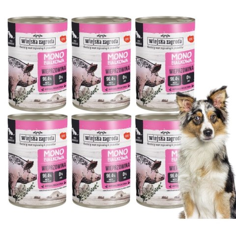 Wiejska Zagroda Karma mokra dla psa Monobiałkowa Wieprzowina ZESTAW 6 X 400