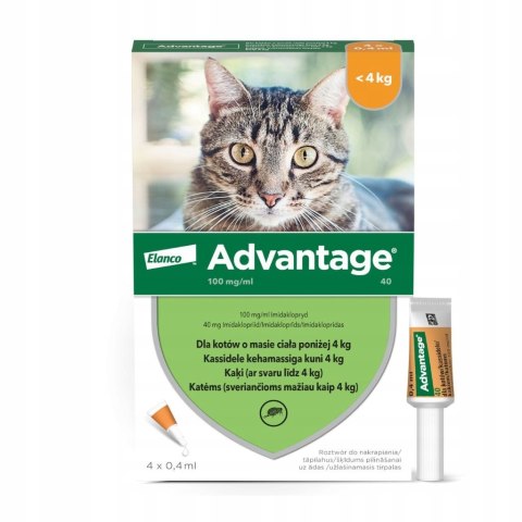 ADVANTAGE KOT 40 0,4 ML 4 tuby (poniżej 4 kg) (roztwór do nakraplania na sk