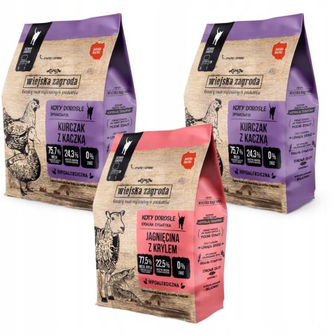 PAKIET PRÓBNY Wiejska Zagroda Kurczak z kaczką Jagnięcina z krylem 3x400g