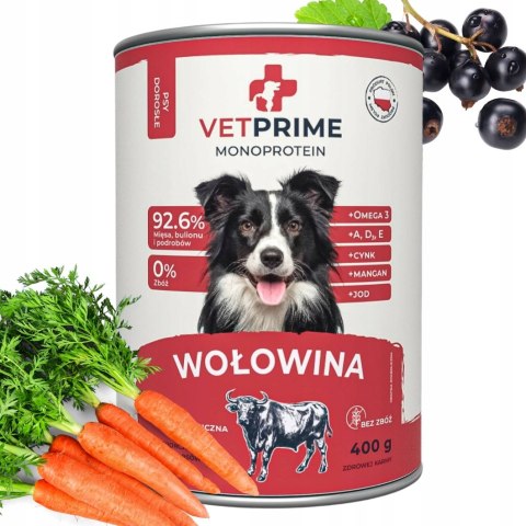 VetPrime Monoprotein Wołowina - Karma Mokra dla Psów Dorosłych 400g