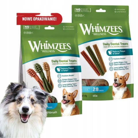 Whimzees zestaw gryzaków PSY 7-12KG MAŁE ŚREDNIE S 2X420G BRUSH STIX