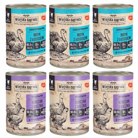 Wiejska Zagroda dla Kota Mix 6x400g Kurczak z kaczką, Insyk z łososiem