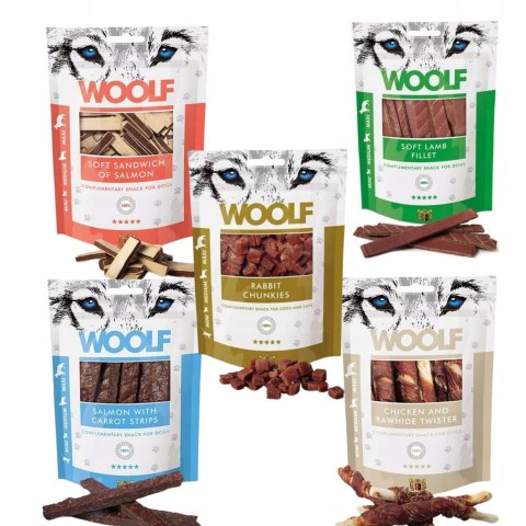 ZESTAW PRZYSMAKÓW dla psa WOOLF 5X100G NAJLEPSZE TRENERKI rabbit salmon