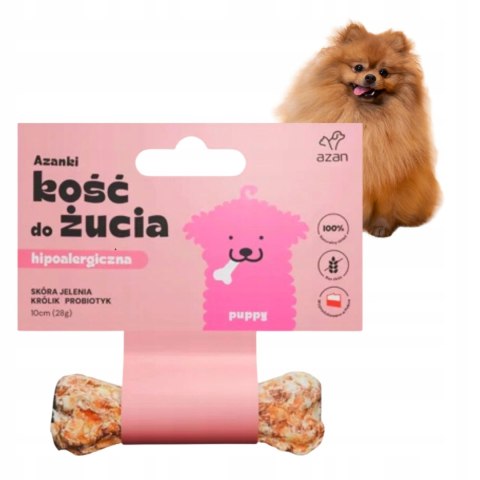 AZANKI Kość do żucia dla SZCZENIĄT ze skóry JELENIA z probiotykiem 10cm