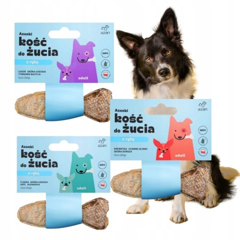 AZANKI Z RYBĄ 3X12CM KOŚĆ DO ŻUCIA KREWETKA DORSZ FLĄDRA ŁOSOŚ dla alergika