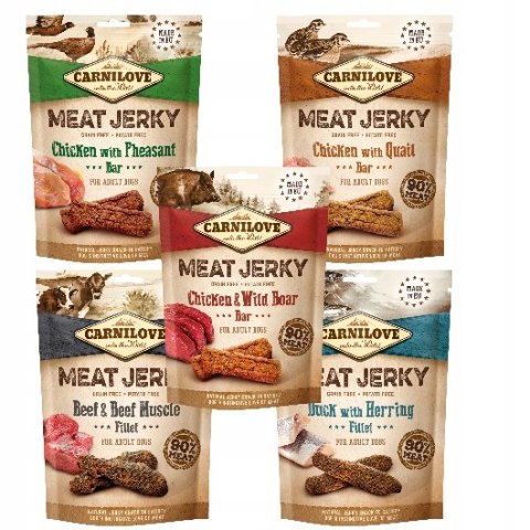 CARNILOVE JERKY Zestaw Przysmaków 5x100 DUCK HERRING QUAIL BEEF MUSCLE