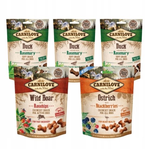 Carnilove Dog Snack Smaczki Ulubione smaki PSA Kaczka Struś i Dzik 5x200