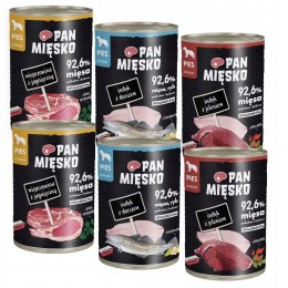 Pan Mięsko MOKRA KARMA Puszki dla psa 6x400 Mix Smaków Indyk z Jeleniem