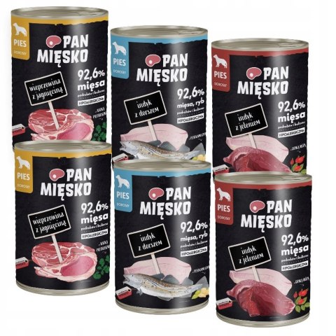 Pan Mięsko MOKRA KARMA Puszki dla psa 6x400 Mix Smaków Indyk z Jeleniem