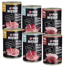 Pan Mięsko zestaw puszek MOKRA KARMA DLA PSA 6X400 ULUBIONE SMAKI