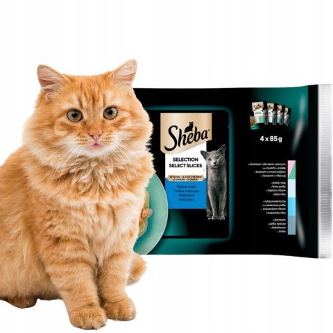 Sheba SELECTION SELECT SLICES Rybne Smaki 4x85g w sosie łosoś+dorsz/białory