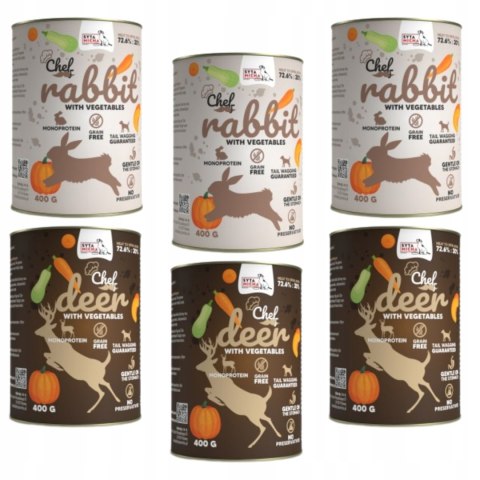 Syta Micha CHEF ZESTAW MONOPROTEIN 6x400G MIX SMAKÓW KRÓLIK JELEŃ