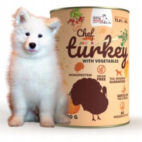 Syta Micha dla szczeniąt Karma Mokra CHEF Indyk z warzywami JUNIOR 400g