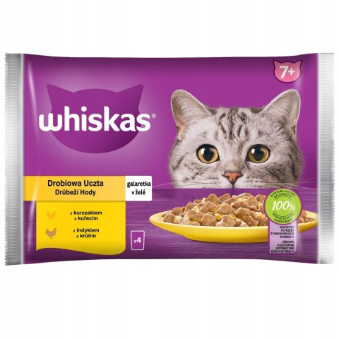 WHISKAS Senior +7 Mokra karma dla kota Drobiowa uczta Indyk Kurczak 4x85g