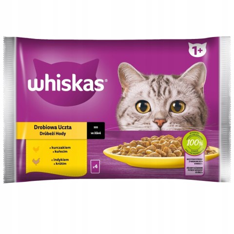 Whiskas Mokra karma dla kota DROBIOWA UCZTA 1+ Indyk Kurczak w SOSIE 4x85 g