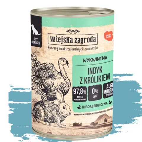 Wiejska Zagroda Indyk z królikiem 400g Wywkintna Hipoalericzna