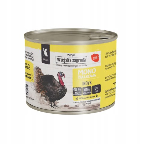 Wiejska Zagroda mokra karma MONOBIAŁKOWA KOCIĘTA Indyk 200g