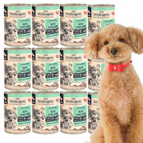 ZESTAW Wiejska Zagroda Indyk z królikiem 12X400g Wywkintna Hipoalericzna