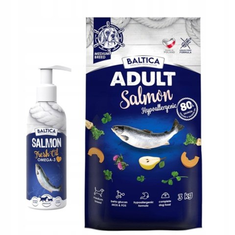 Baltica Adult Salmon Hypoallergenic 3kg karma + Fresh Oil Omega3 200