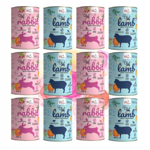 SYTA MICHA ZESTAW JUNIOR dla szczeniąt JAGNIĘCINA I KRÓLIK 12X400g