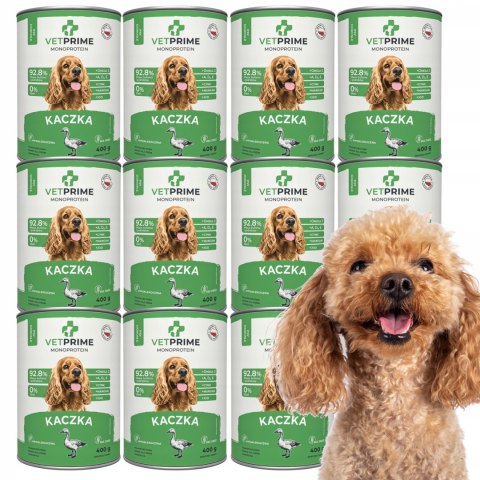 VetPrime Monobiałkowa Kaczka 12X400g karma mokra dla psa HYPOALERGICZNA