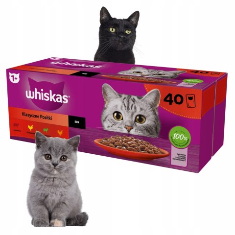 WHISKAS MOKRA KARMA DLA KOTA MIX SMAKÓW W SOSIE SASZETKI 40x85G ZDROWA WIT.