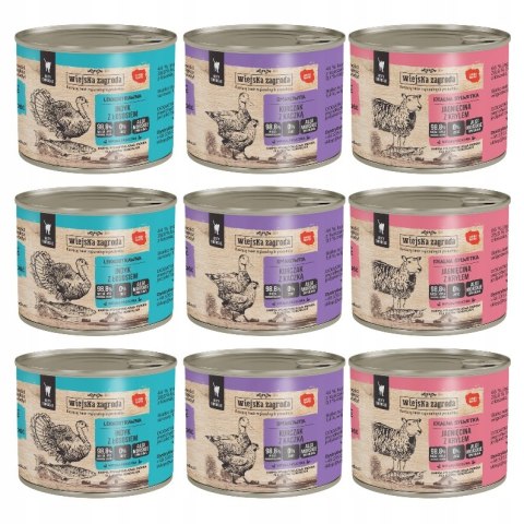 Wiejska Zagroda 12x200 MIX SMAKÓW INDYK KURCZAK Z KACZKĄ JAGNIĘCINA Z KRYLE