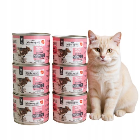 ZESTAW Wiejska Zagroda mokra karma MONOBIAŁKOWA KOT Wołowina 6X200g