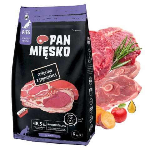 Pan Mięsko Cielęcina z jagnięciną 9kg Senior chrupki M