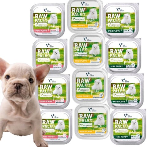 RAW PALEO MIX SMAKÓW PATE MINI PUPPY alu tray 12X150g indyk kaczka wieprz