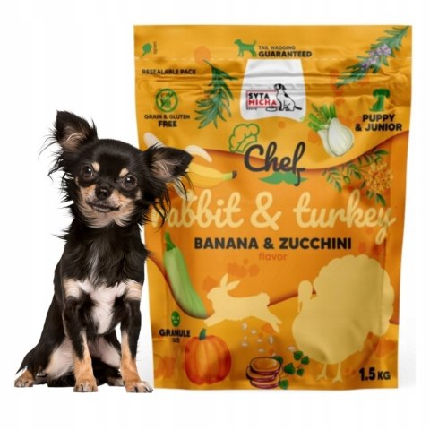 SYTA MICHA JUNIOR Karma sucha CHEF Królik z indykiem 1,5kg szczeniak