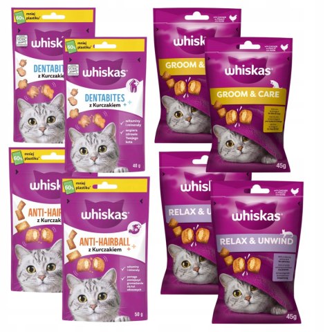 WHISKAS MIX PRZYSMAKÓW 8szt ZESTAW dentabites hairball relax