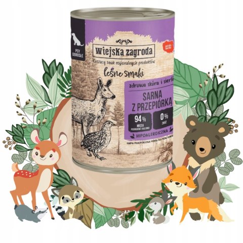 Wiejska Zagroda Leśne Smaki Pies Sarna z przepióką 400g mokra karma