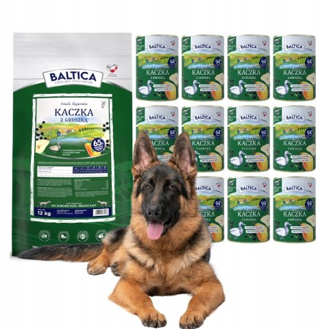 PAKIET Baltica Kaczka z Gruszką 12KG + 12x400 dla psa dorosłego pyszna