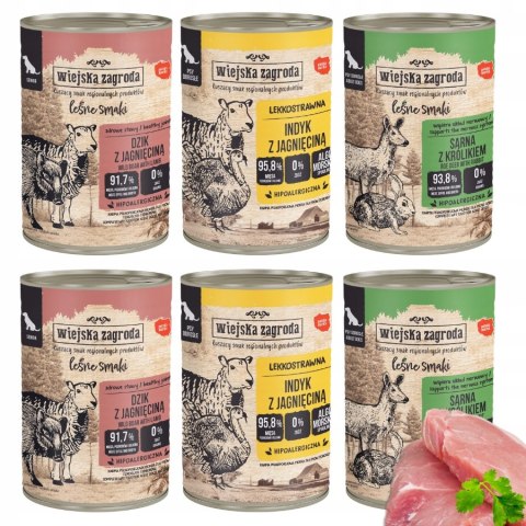 Wiejska Zagroda Leśne Smaki Pies Dzik Indyk z Jagnięciną 6X400g puszka