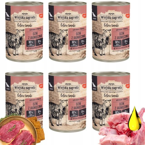 Wiejska Zagroda Leśne Smaki Pies Dzik z Jagnięciną 6x400g puszka SENIOR