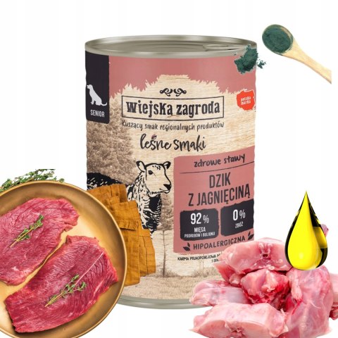 Wiejska Zagroda Leśne Smaki Pies Dzik z Jagnięciną 6x400g puszka SENIOR