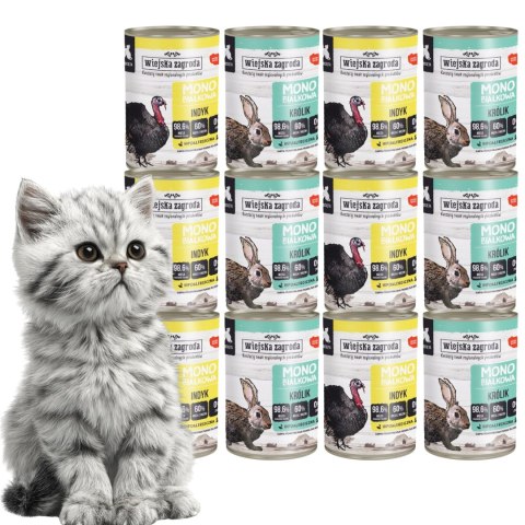 Wiejska Zagroda Monobiałkowa karma dla kociąt Mix Indyk Królik 12x400