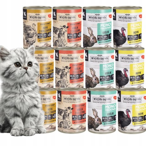 Wiejska Zagroda Zestaw dla kociąt Królik Indyk Cielęcina 12x400