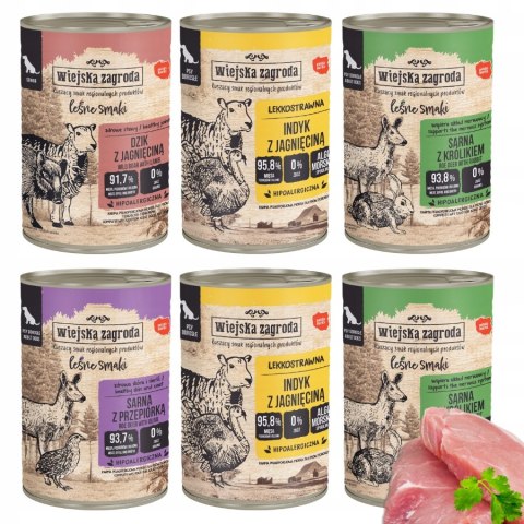 ZESTAW Wiejska INDYK Z JAGNIĘCINĄ Smaki Sarna z przepiórką 6X400g puszka