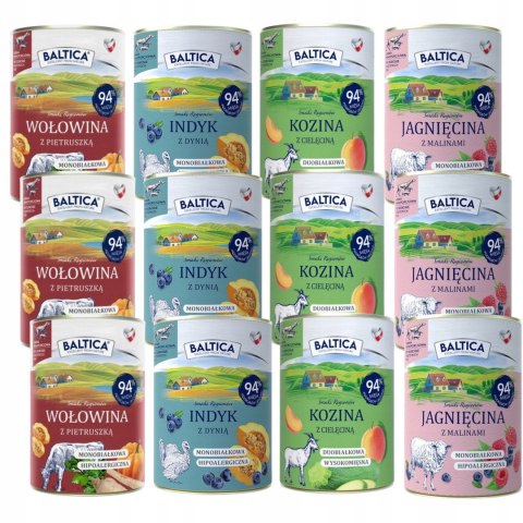 BALTICA PUSZKI MIX SMAKÓW KOZINA JAGNIĘCINA WOŁOWINA INDYK 12x400