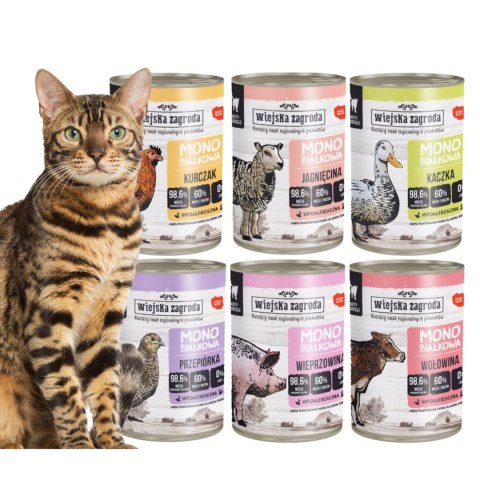 Wiejska Zagroda monobiałkowa kot PUSZKI dla kota mix SMAKÓW 12x400g