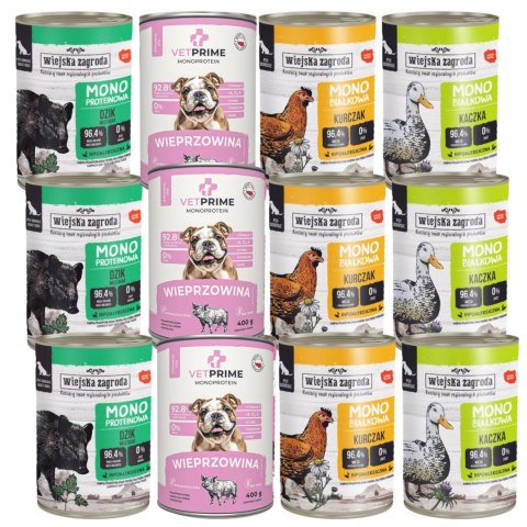 Wiejsjka Zagroda Mix MONO smaków dla psa dorosłego 12X400