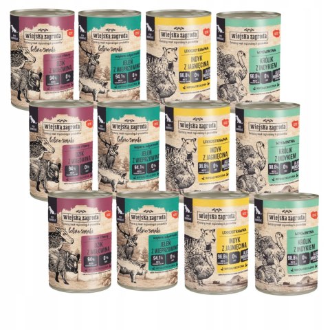 Wiejska Zagroda MIX SMAKÓW Indyk z królikiem jagnięciną jeleń 12x400g Hipo